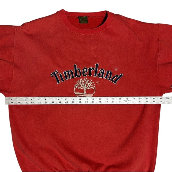 90s TIMBERLAND Weathergear Red Cotton Blend Sweatshirt Embroidered Logo sz L - Picture 5 of 11